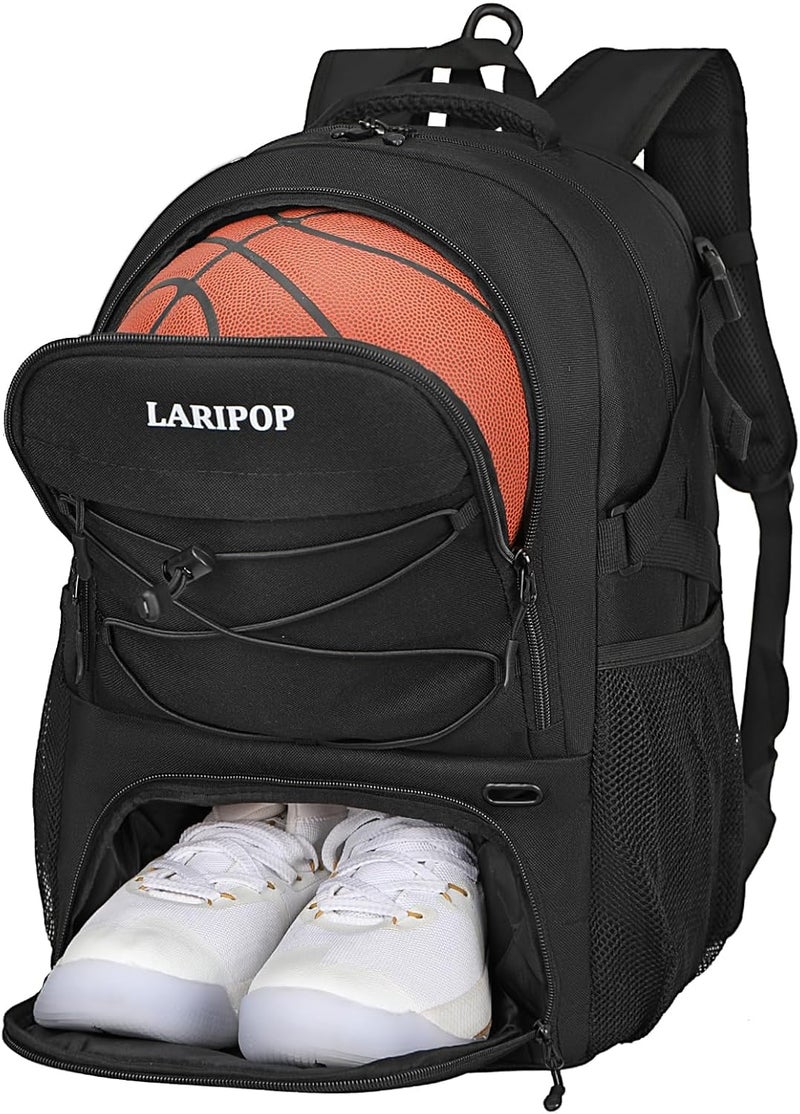 LARIPOP Basketball Backpack, Large Sports Bag with Ball Holder & Shoes Compartment, Basketball Bag for Soccer,Volleyball, - Image 1